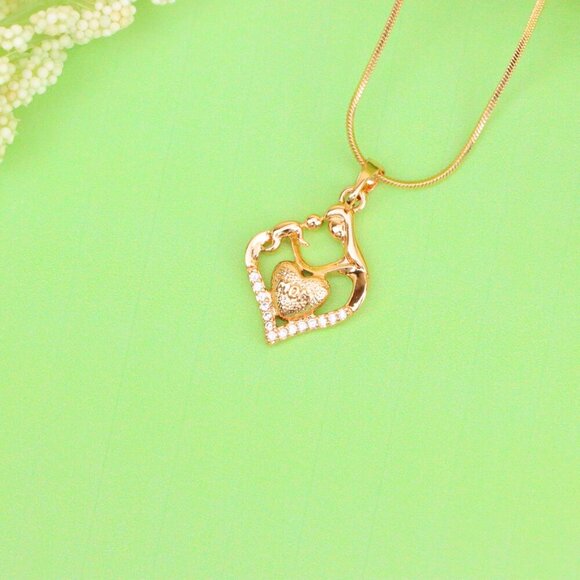 "Rose Gold Mom and Child Heart Pendant with Crystals Gift for Mom, XPPT1486 - Picture 11 of 12